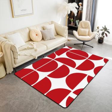 Imagem de Erosebridal Tapete retro, vermelho, moderno, meados do século, tapete para sala de estar, 12 x 18 cm, boho vintage, arte decorativa, tapete colorido, estético, abstrato, interior