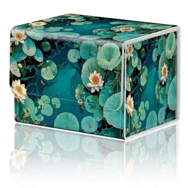 Imagem de Caixa de armazenamento de jogos de cartas TCG Deck Box MTG Card Box Organizer Trading Card Box Commander Deck Box TCG Card Storage Box Magnetic Closure Creative Pattern até 200 cartas, verde lagoa