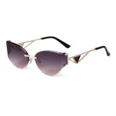 Imagem de VFDHN Óculos de sol sem aro da moda femininos UV400 gradiente lente chá espelhado anti riscos feminino (5)