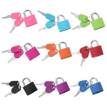 Imagem de 9 cadeados de bagagem com chaves, pequeno cadeado com chave, pequenos cadeados de bagagem multicoloridos, cadeados de metal, mini cadeado com chave para escola, academia, sala de aula, jogo de