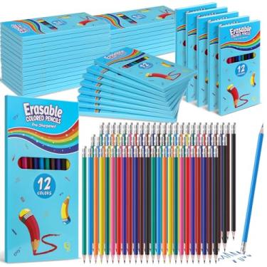 Imagem de AmazingSpark 32 conjuntos de 384 lápis de cor apagáveis, 12 cores, cores lisas com borrachas para desenhar, esboçar, livros de colorir, crianças, adultos, artistas iniciantes, materiais de colorir