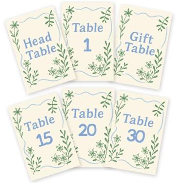 Imagem de GOMAKERER 32 peças de cartões de números de mesa de casamento, 1 a 30 folhas de desenho de linha dupla face, placas de números de mesa de casamento com cabeça e cartão de mesa de presente, peça