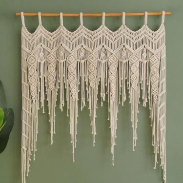 Imagem de Cortina de macramê para janelas Kichen 105 x 130 cm, cortinas boho de casa de fazenda, para quarto, janela, borlas, folhas, sanefas, tratamentos para sala de estar, cozinha, banheiro, decoração de