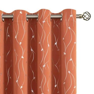 Imagem de BGment Cortinas blecaute terracota 182 cm de comprimento, conjunto de 2 painéis, cortinas blackout com isolamento térmico com linha ondulada e pontos impressos para quarto, 2 painéis, cada painel 132
