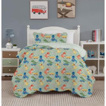 Imagem de Kit Colcha Cobre Leito Infantil Solteiro Quarto Mágico Estampado Menino 2 Peças 160x240cm (DINO MUSIC)