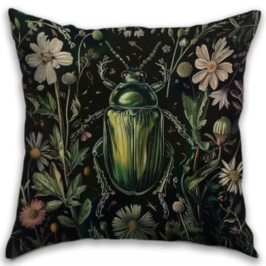 Imagem de Capa de almofada estampada com besouro escuro gótico 45,7 x 45,7 cm - fronha de flores vintage decoração de casa de fazenda | Capa de almofada interna e externa para sofá cama sala de estar quarto