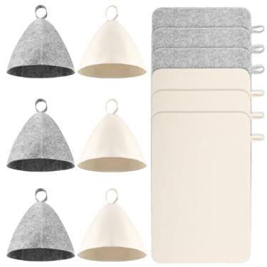 Imagem de Chapéu de sauna de feltro, fácil de usar, touca de cabelo de banho com laços, versátil isolamento térmico, tapete de sauna, conjunto de tapetes de sauna seguros para casa, portátil, proteção de cabeça
