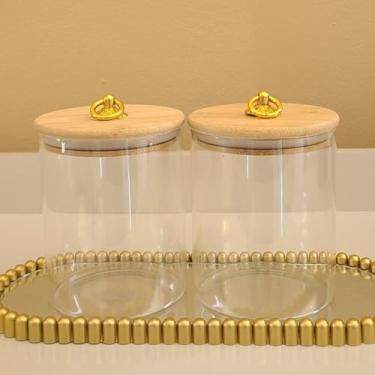 Imagem de kit de 2 Potes 750ml Herméticos de Vidro Redondo Argola Dourada c/Tampa de Bambu