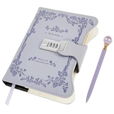 Imagem de UKQRRTC Diário com cadeado, diário de couro vintage com combinação, caneta, design exclusivo de capa curvada para homens e mulheres, uma citação atemporal para viagens, anotações, planos, organizar