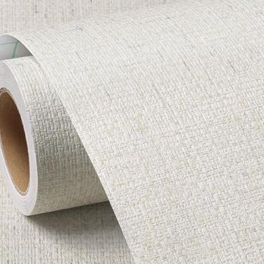 Imagem de FunStick Papel de parede de 40,6 cm x 609,6 cm neutro branco bege pano de grama texturizado tecido para locatário papel de parede para banheiro RV paredes adesivo armário de cozinha papel de contato