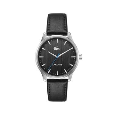 Imagem de Lacoste Relógio masculino Lisbon de quartzo 3H, aço inoxidável, resistente à água até 5 ATM/50 metros, design moderno para ele, 42 mm, Preto