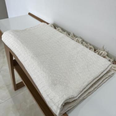 Imagem de Manta Colmeia para Sofá, Decorativa em Tear Artesanal, Marrom e Branco, Algodão, 255 x 225 cm, Protetor de Móveis com Padrão Geométrico (Cru)