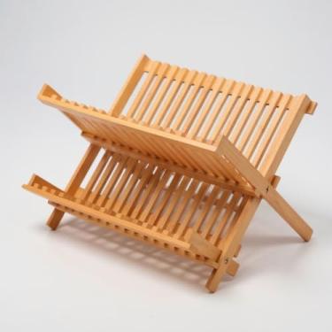 Imagem de Escorredor de Pratos Dobrável em Bambu 100% Natural – Organizador de Louças Prático e Sustentável para Cozinha Compacta