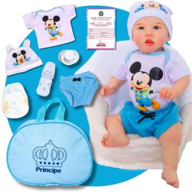 Imagem de Boneca Reborn Bebê Realista Menino Original de Silicone Com Bolsa Mate