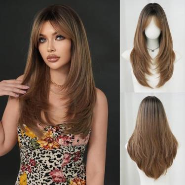 Imagem de Peruca 7JHH WIGS, longa, loira, marrom, com franja feminina