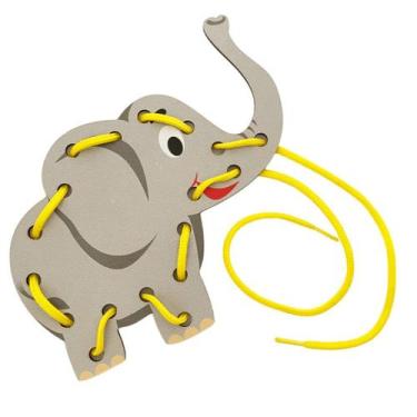 Imagem de Alinhavo Individual Elefante Pedagógico Brinquedo Madeira Infantil Ani