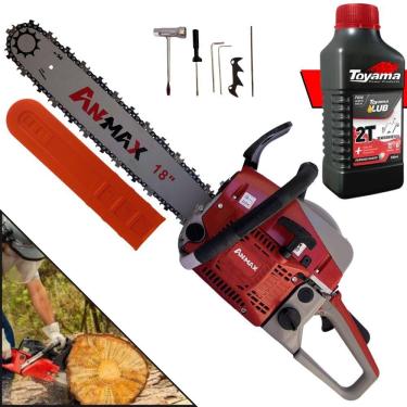 Imagem de Motor Serra À Gasolina Anmax CS5200B 52cc 2,7HP 11.000rpm Alta Performance Com Sabre 18’` Para Desdobra de Madeira e Corte de Galhos + ÓLEO TOYAMA 2T