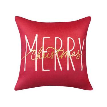 Imagem de Capa de travesseiro ONWAY Christmas 45x45cm Feliz Natal Dourado Vermel