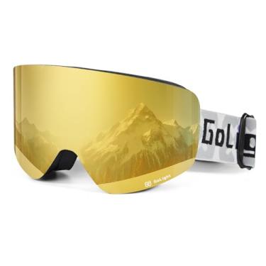 Imagem de GoLight Óculos de esqui OTG, óculos de esqui para homens e mulheres, sem moldura, 100% de proteção UV, anti-neblina, unissex, para snowboarding, snowmobile paraquedismo, ouro completo Revo, YG-83