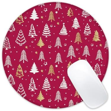Imagem de Identiy Tapete de mouse pequeno de Natal, árvore de Natal vermelha e dourada, tapete de mesa redondo para teclado e mouse, base de borracha antiderrapante, bordas costuradas para computador, laptop