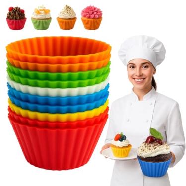 Imagem de Kit 12 forminhas Coloridas de Silicone Cupcake Mufins Bolo Empadas Pão de Queijo Resistente Forneável compativel com Air Frier Microondas lava louça e freezer Antiaderente Qualidade Premium