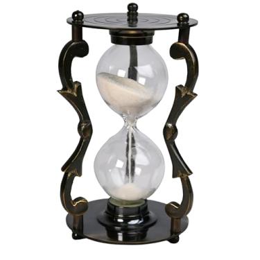 Imagem de Temporizador de areia de ampulheta de latão vintage – Temporizador de vidro de 1 minuto estilo antigo com suporte de latão | Presente decorativo colecionável náutico para mesa e escritório doméstico