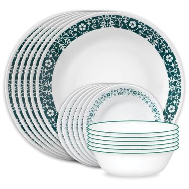 Imagem de Conjunto de Jantar em Vidro Corelle Vitrelle 18 Peças, Serviço para 6 Pessoas, Resistente a Rachaduras, Cor Verde Esmeralda - Penelope
