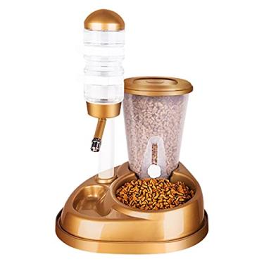 Imagem de Almofada de massagem DualUse Pet Cat Dog Alimentador Automático com Fonte de Água Balde de Comida de Grande Capacidade e Dispensador de Garrafa de Água para Cão e Gato (Cor: Ouro)