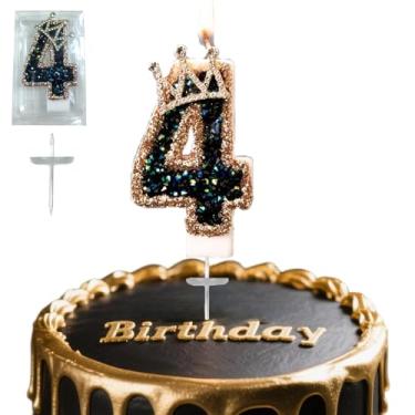 Imagem de Velas digitais de aniversário, coroa preta e dourada nº 4, adequadas para meninos e meninas, comemorações de aniversário e aniversários, são os presentes preferidos para expressar amor (4)