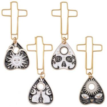 Imagem de CRASPIRE 4 estilos de clipes de papel celestial, grampo de metal, astrologia, tarô, sol, lua, berloque, cruz, clipe de papel, página, marcador, agenda, clipe para arquivos, anotações, escritório