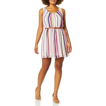 Imagem de A. Byer Vestido feminino sem mangas com cinto (júnior), Várias listras, GG