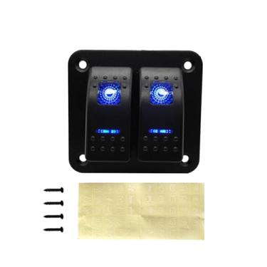 Imagem de 2, 3, 4, 5, 6 Gang, painel de interruptor basculante de barco marítimo de LED duplo para caminhão, barco, carro, interruptor eletrônico (2 LEDs azuis de 2)