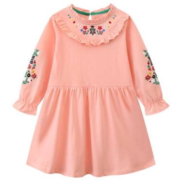 Imagem de Vestido feminino hongshilian de algodão, manga comprida, 7T, casual, a