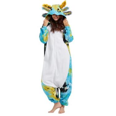 Imagem de Onesie DELEY Unissex Tie Dye Blue Axolotl, pijamas para adultos, cospl