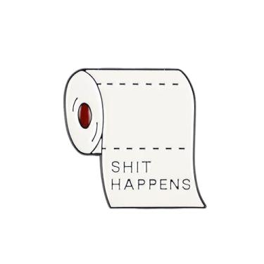 Imagem de Broche esmaltado Sht Happens, broche de papel higiênico branco, broches engraçados de crachá de provérbio sarcástico, emblemas engraçados de humor de banheiro, botão de pinback de rolo de papel
