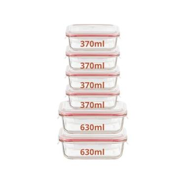 Imagem de Kit Conjunto 3/5/6/10 Potes Herméticos Geladeira Vidro Marmita Tampa Click Vedação Silicone Borracha(Combo 6 Potes - Vermelho)