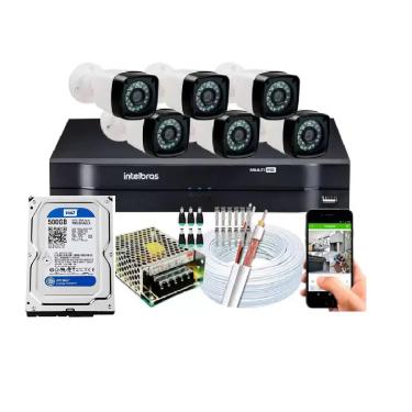 Imagem de Kit 6 Câmeras de Segurança hd Dvr intelbras full hd 8ch mhdx c/hd