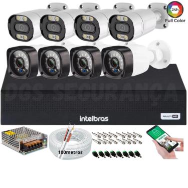Imagem de Kit 8 Câmeras Segurança Full HD 1080p 2MP Bullet 20M Infra c/4 Full Color+DVR Intelbras 1008c s/hd