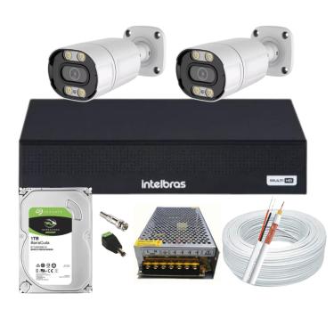 Imagem de Kit Cftv 2 Cameras Segurança Full Color 1080p 2mp Dvr Intelbras 1tb