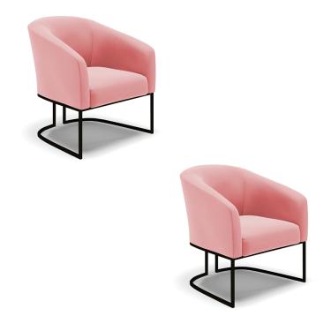 Imagem de Poltrona Decorativa Industrial Preto Kit 2 Stella Suede Rosê D03 - D'Rossi