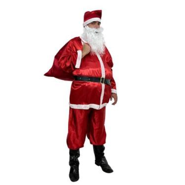 Imagem de Fantasia Papai Noel Adulto Cetim Luxo Com 7 Itens - FestaLinda, GG, Ve