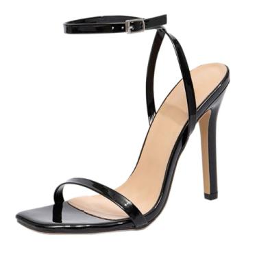 Imagem de XPINYT Sandálias femininas de salto quadrado sexy com bico aberto, salto agulha de 10 cm, sapatos elegantes para festa de casamento e banquete, Preto, 38