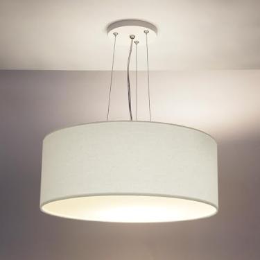 Imagem de Luminária de Teto Pendente Redondo Em Tecido 60x15 Branco