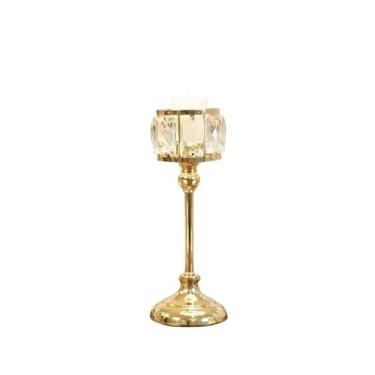 Imagem de Decoração de mesa simples castiçal de vidro de ferro moderno ornamentos de decoração de mesa suporte de vela centro de mesa decorativo (dourado, médio)