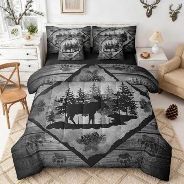 Imagem de Conjunto de edredom casal, 7 peças, vintage, listras de madeira, casa de fazenda rústica, para crianças, adolescentes e adultos, todas as estações (edredom, lençol de cima, lençol com elástico, 2