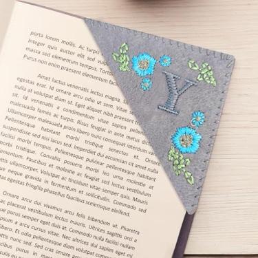 Imagem de Marcador de página floral de canto bordado personalizado para esposa, mãe, leitora, estudante, clube, acessório, 1 peça (cinza inverno Y)