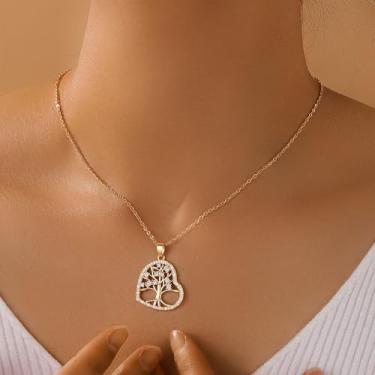 Imagem de Colar feminino banhado a ouro 14 K - Colar com pingente de coração delicado árvore da vida, hipoalergênico, não mancha, presentes de aniversário de Natal personalizados, joias modernas, 15.75+2.36