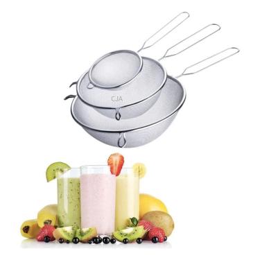 Imagem de 2X Kit 3 Peneiras Coador De Suco P M G Aço Inox Cozinha