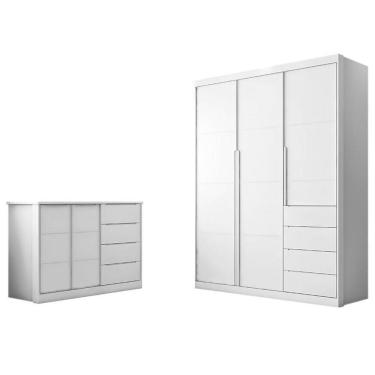 Imagem de Jogo De Quarto Infantil Pérola Com Guarda Roupa E Cômoda Branco - Phoenix Baby Branco