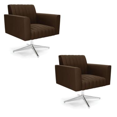 Imagem de Kit 2 Poltronas Giratória Viena Gomada Suede Base Cromada - D'rossi Cor Marrom